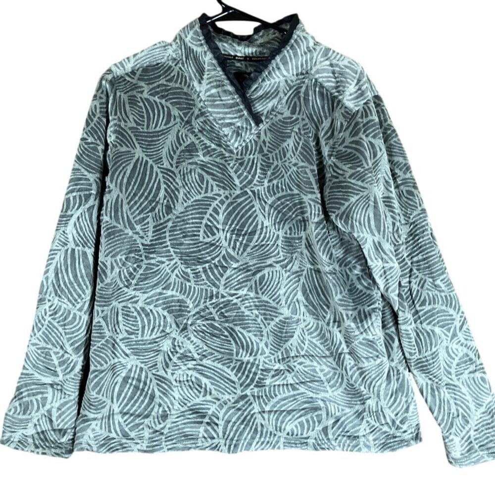 Wooly Bully Wear Colorado Womens Sweater Gray Leaf Pattern Fleece Pullover XL